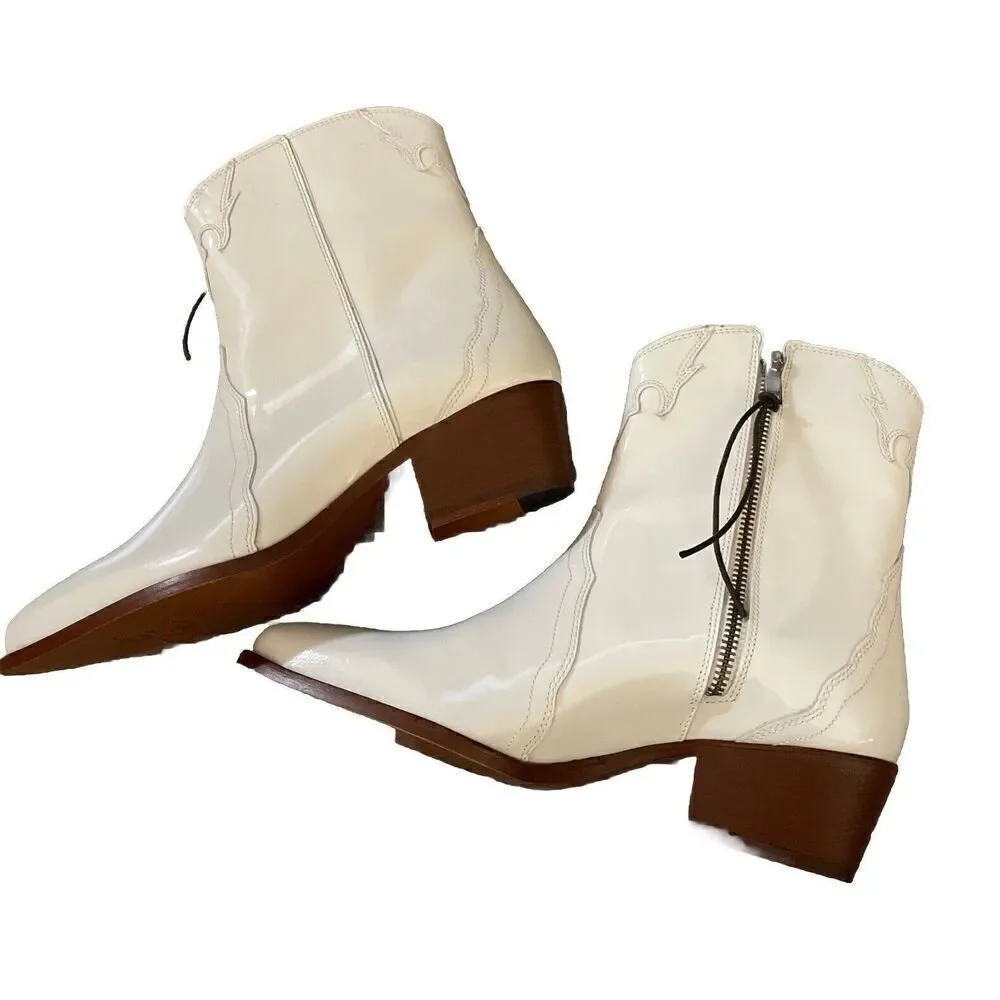 Free People New Frontier Western White Pointed Toe Distressed  Boots 40 US 10